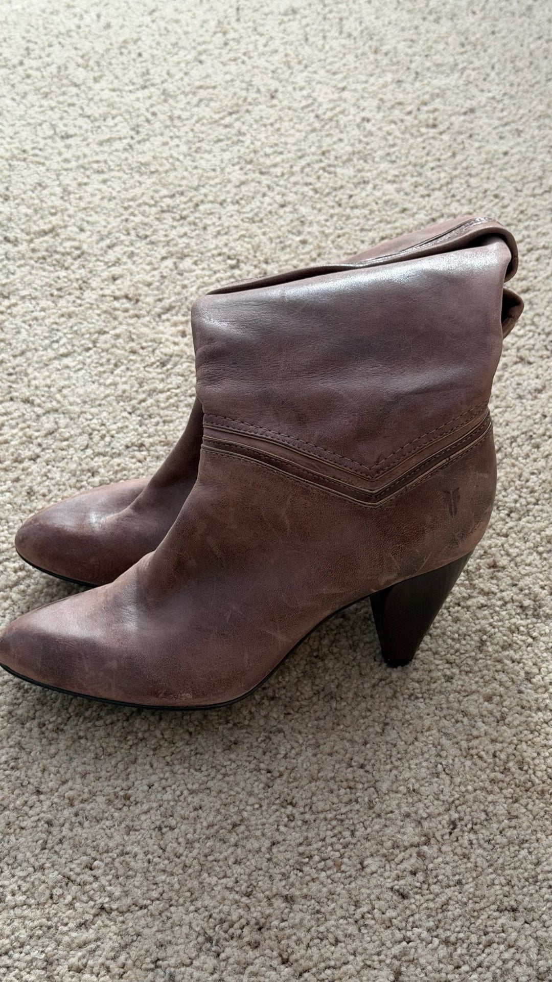 Frye Simone Cuff Brown Leather Slouchy Mid-Calf Heeled Boots 3