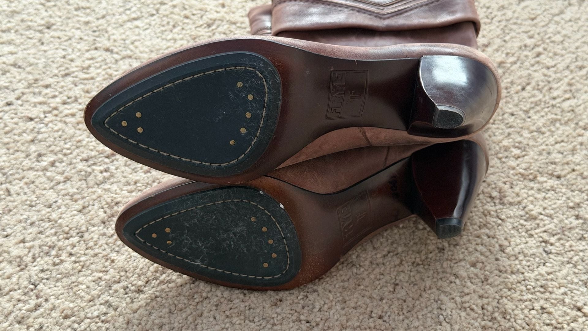 Frye Simone Cuff Brown Leather Slouchy Mid-Calf Heeled Boots 4