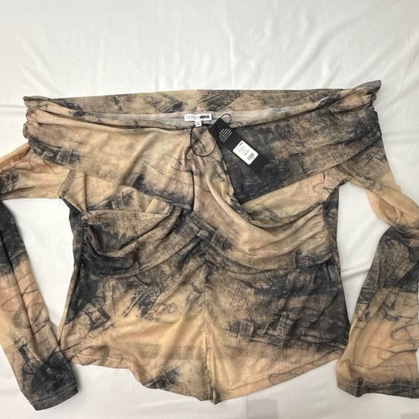 Fashion Nova Josey Mesh Off Shoulder Top, Taupe/Combo, Size 3X