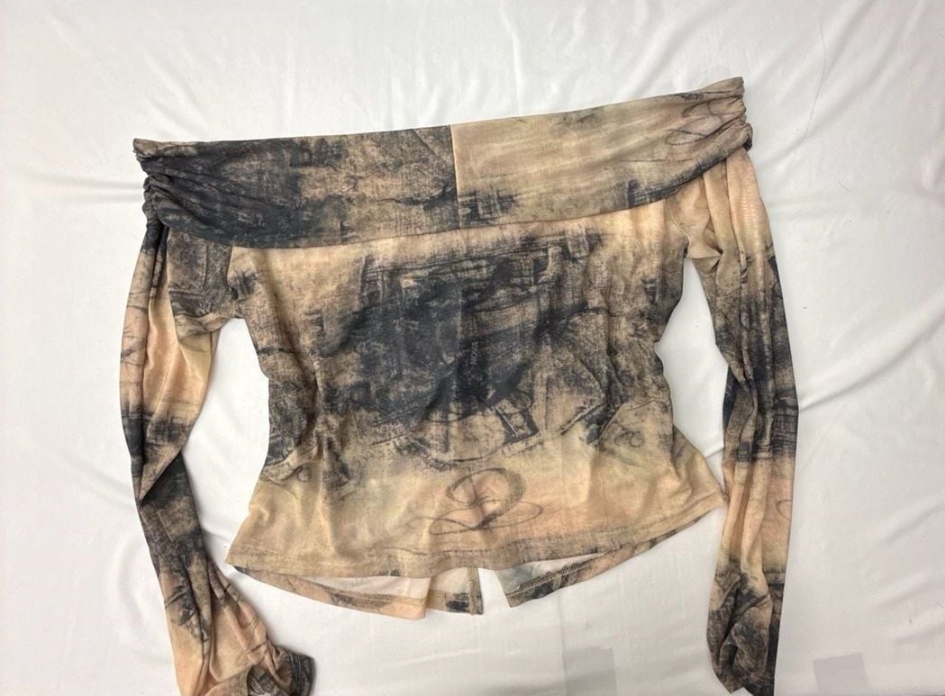 Fashion Nova Josey Mesh Off Shoulder Top, Taupe/Combo, Size 3X 2