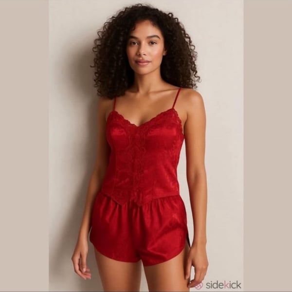 Vintage Victoria's Secret Satin and Lace Pajama Cami and Shorts Set. Small.