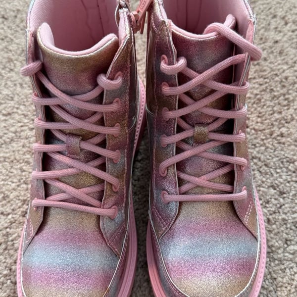 UGG Kids Robley Glitter Metallic Rainbow Combat Boots