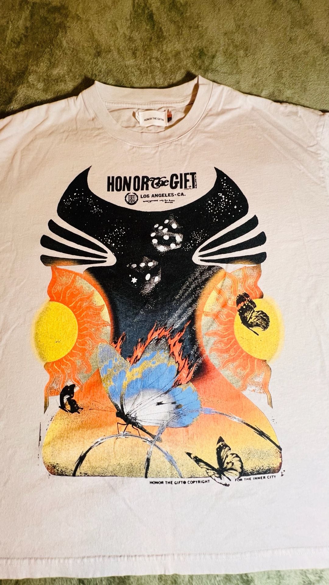 Honor The Gift Butterfly Sun Graphic Print T-Shirt Tan 3