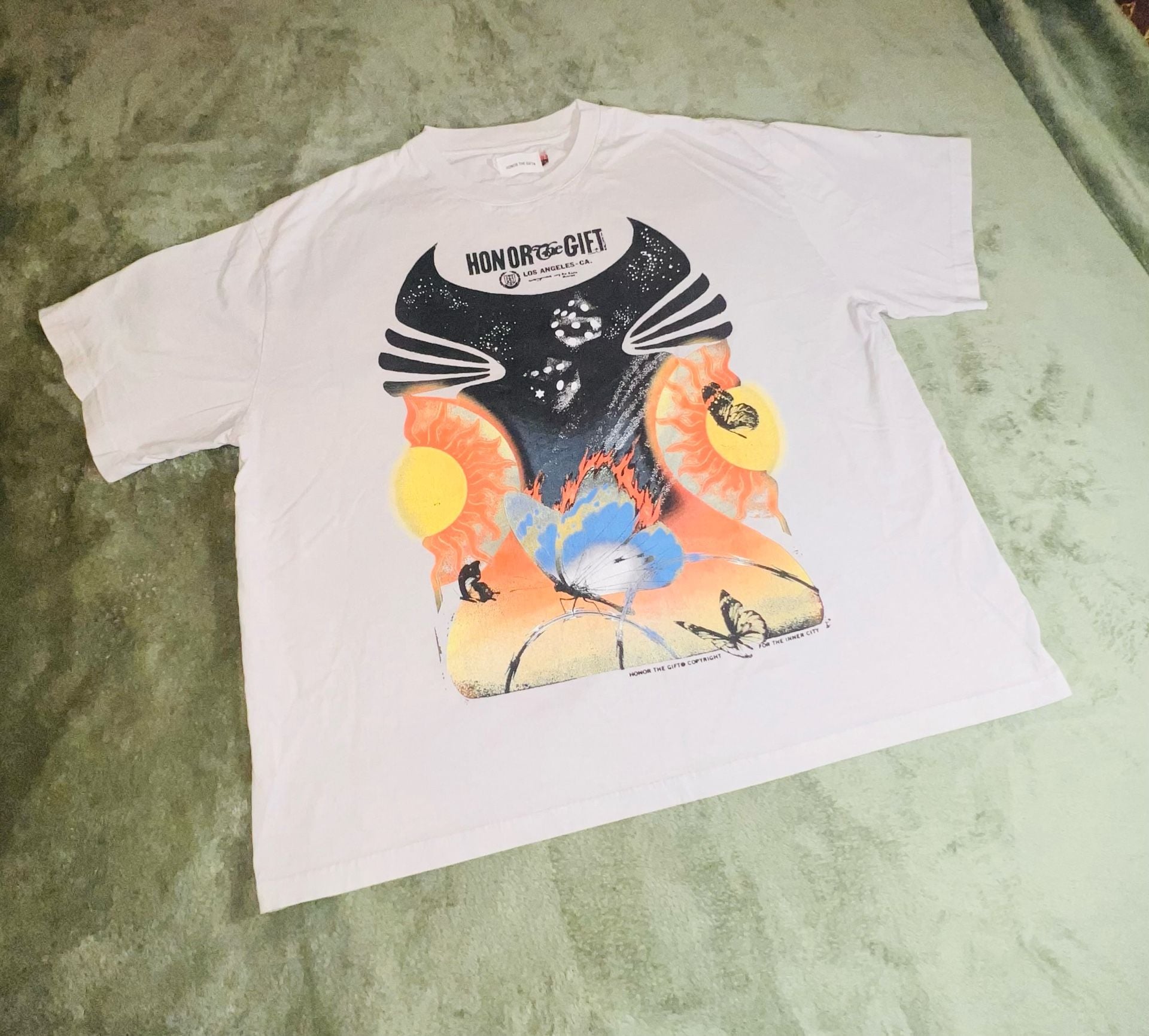 Honor The Gift Butterfly Sun Graphic Print T-Shirt Tan 2