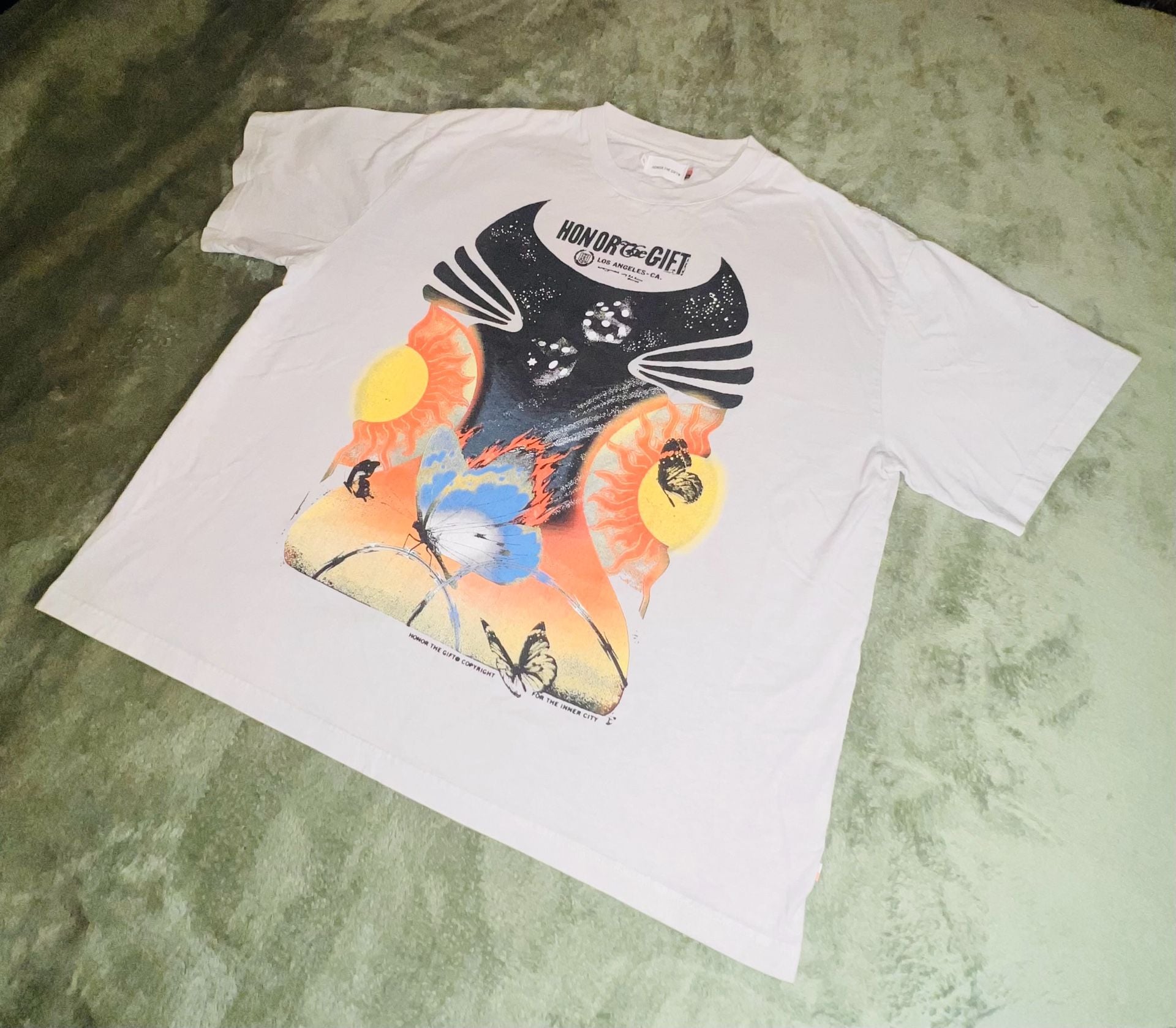 Honor The Gift Butterfly Sun Graphic Print T-Shirt Tan 6