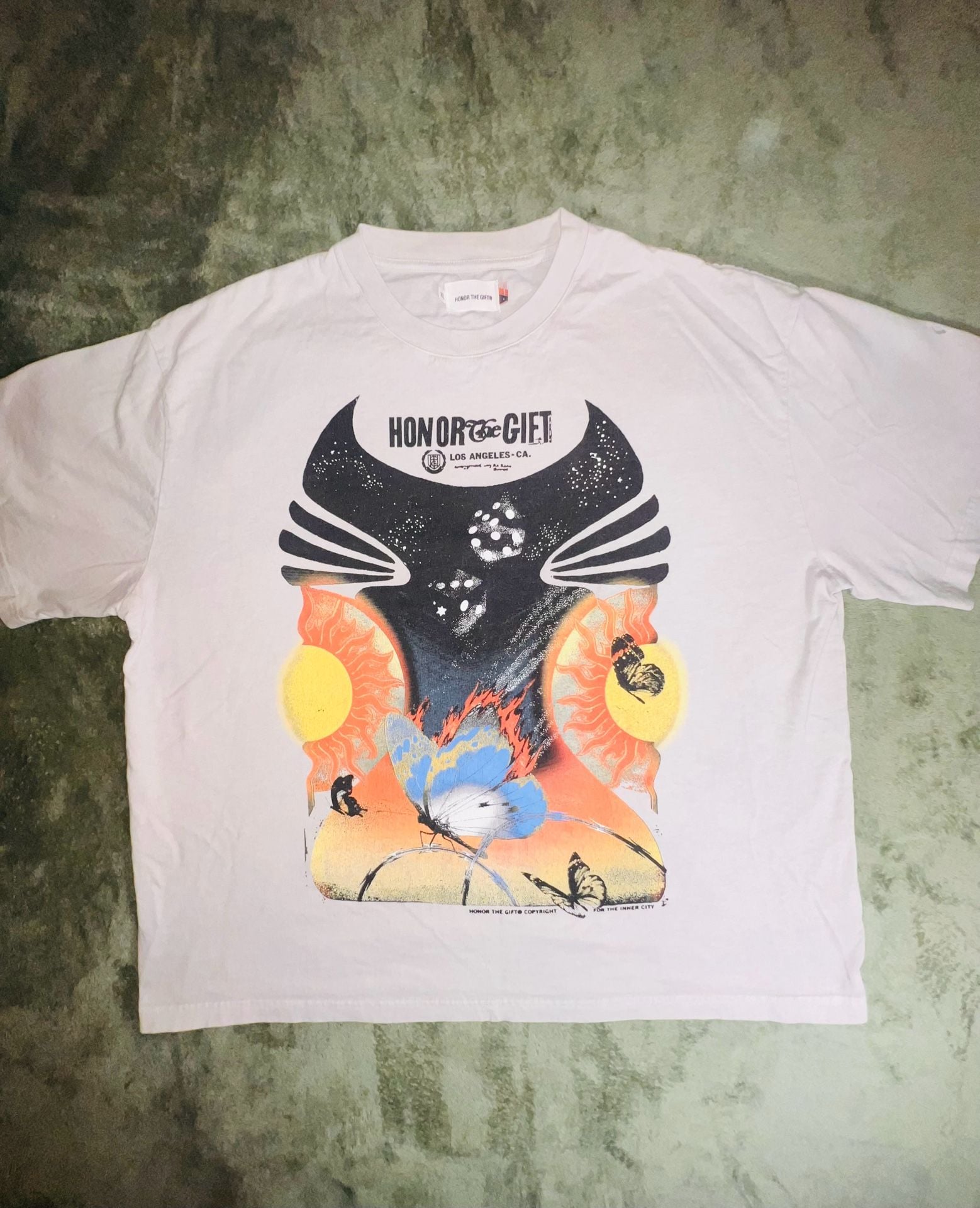 Honor The Gift Butterfly Sun Graphic Print T-Shirt Tan 7