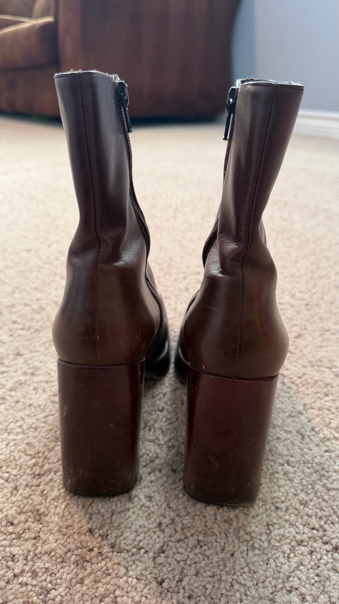 Vintage Square Toe Platform Ankle Boots in Chocolate Brown Leather 5