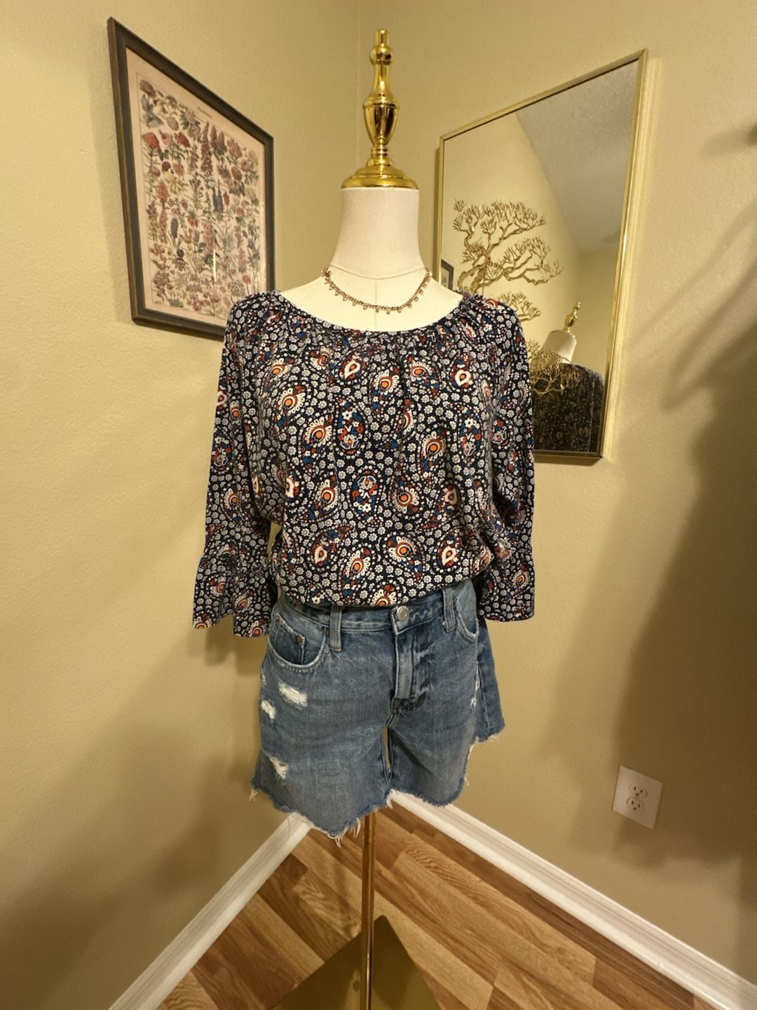 MICHAEL Michael Kors Paisley Floral Print Bell Sleeve Blouse Size L 3
