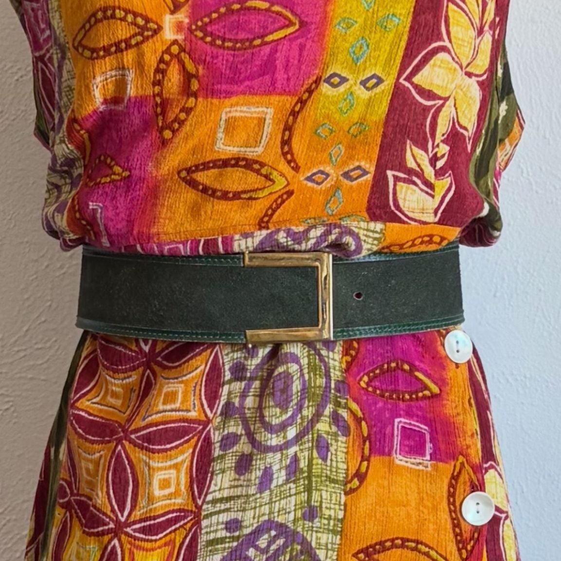 Vintage Anne Klein for Bonwit Teller Forest Green Suede Wide Waist Belt 1