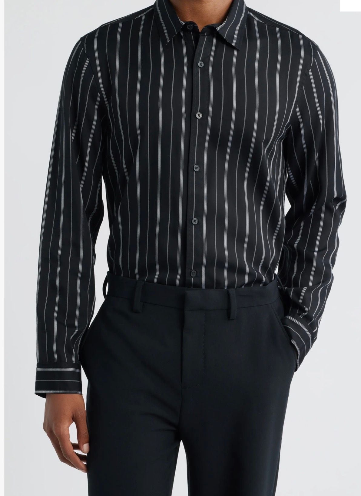 Bruno Mens Black and White Striped Long Sleeve Cotton Dress Shirt 2