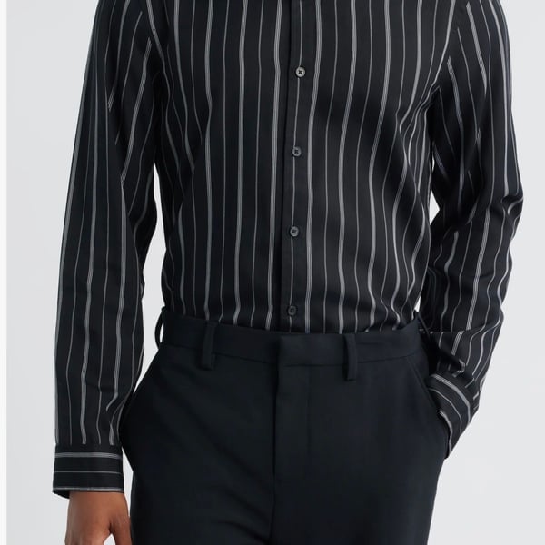 Bruno Mens Black and White Striped Long Sleeve Cotton Dress Shirt