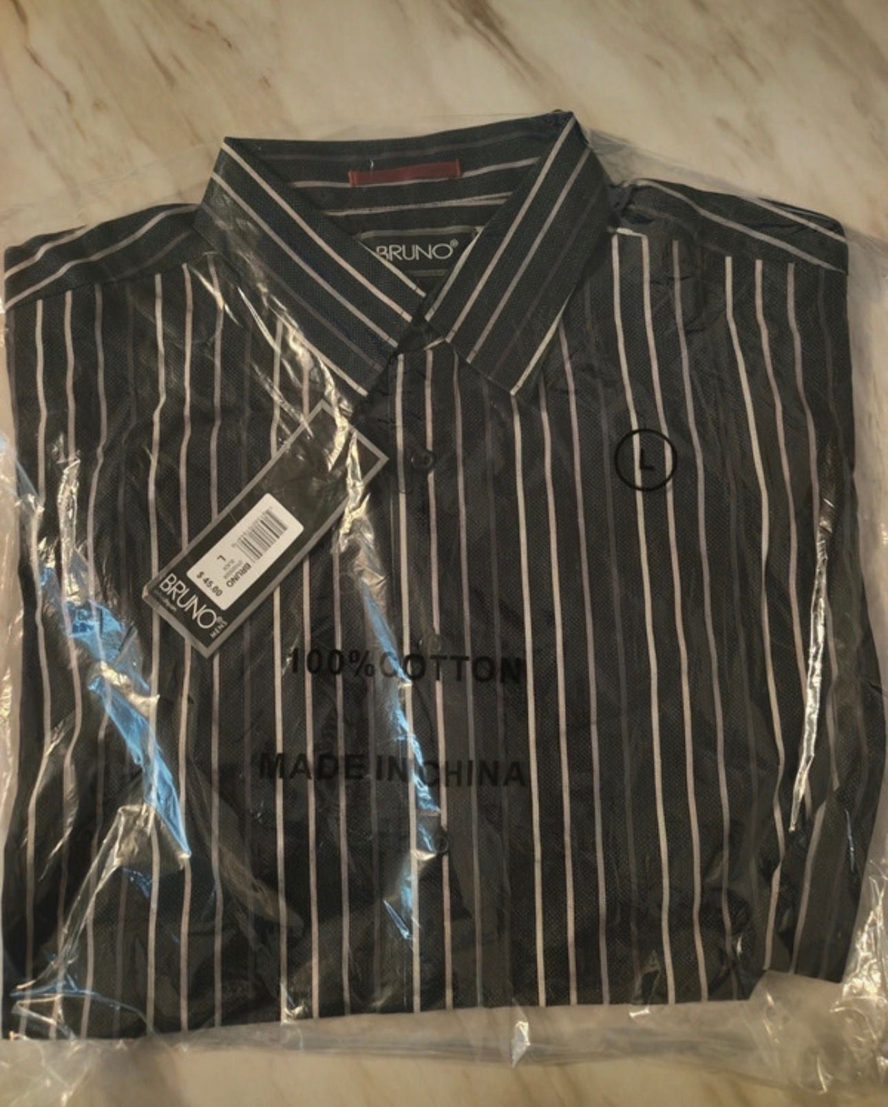 Bruno Mens Black and White Striped Long Sleeve Cotton Dress Shirt 3