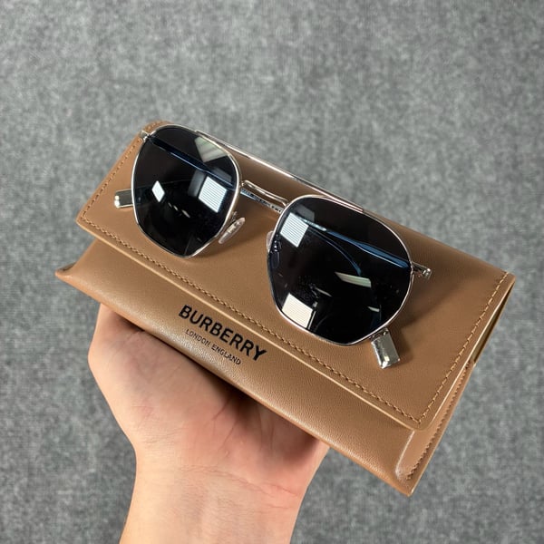 Burberry BE3124 Geometric Metal Sunglasses with Icon Stripe Detail
