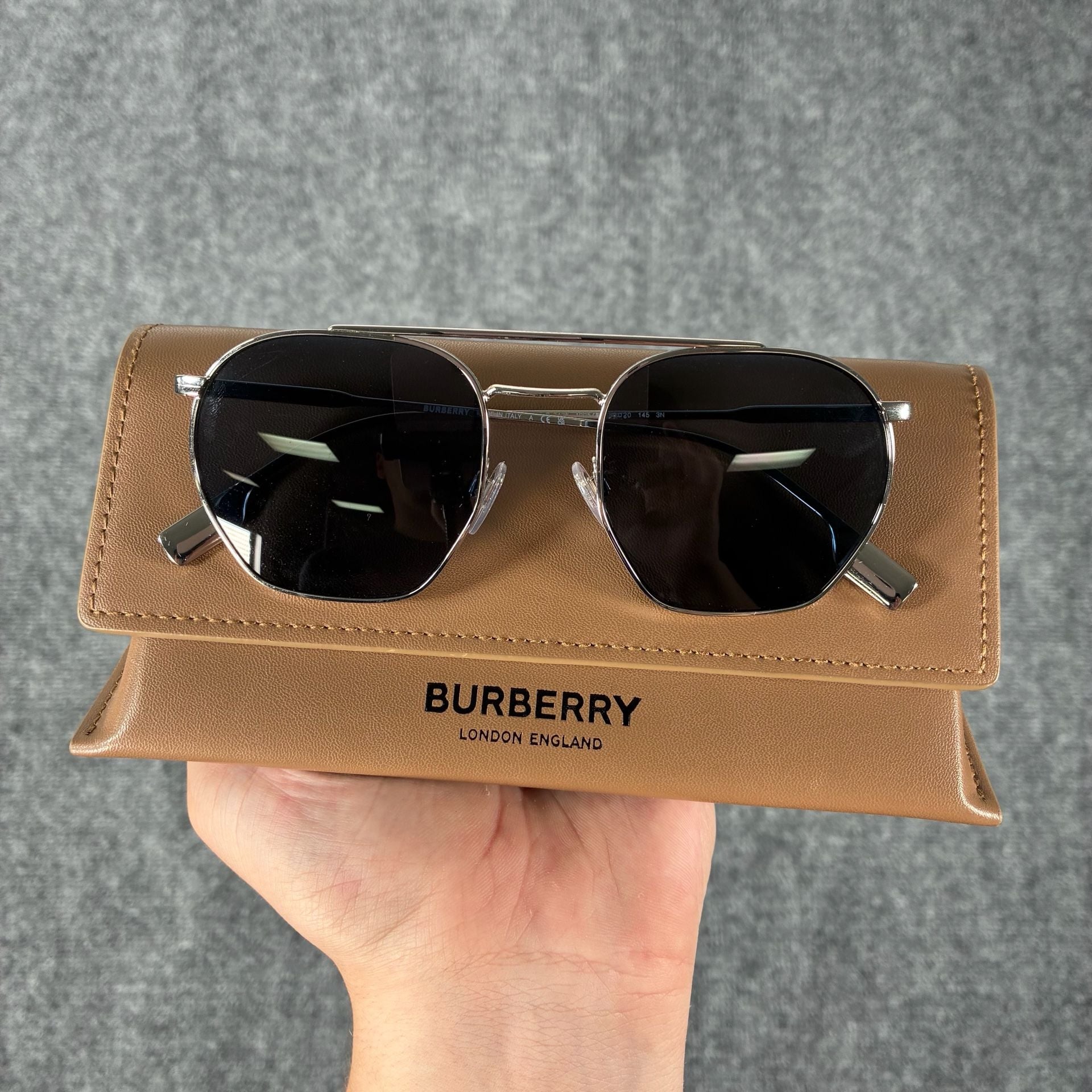 Burberry BE3124 Geometric Metal Sunglasses with Icon Stripe Detail 3