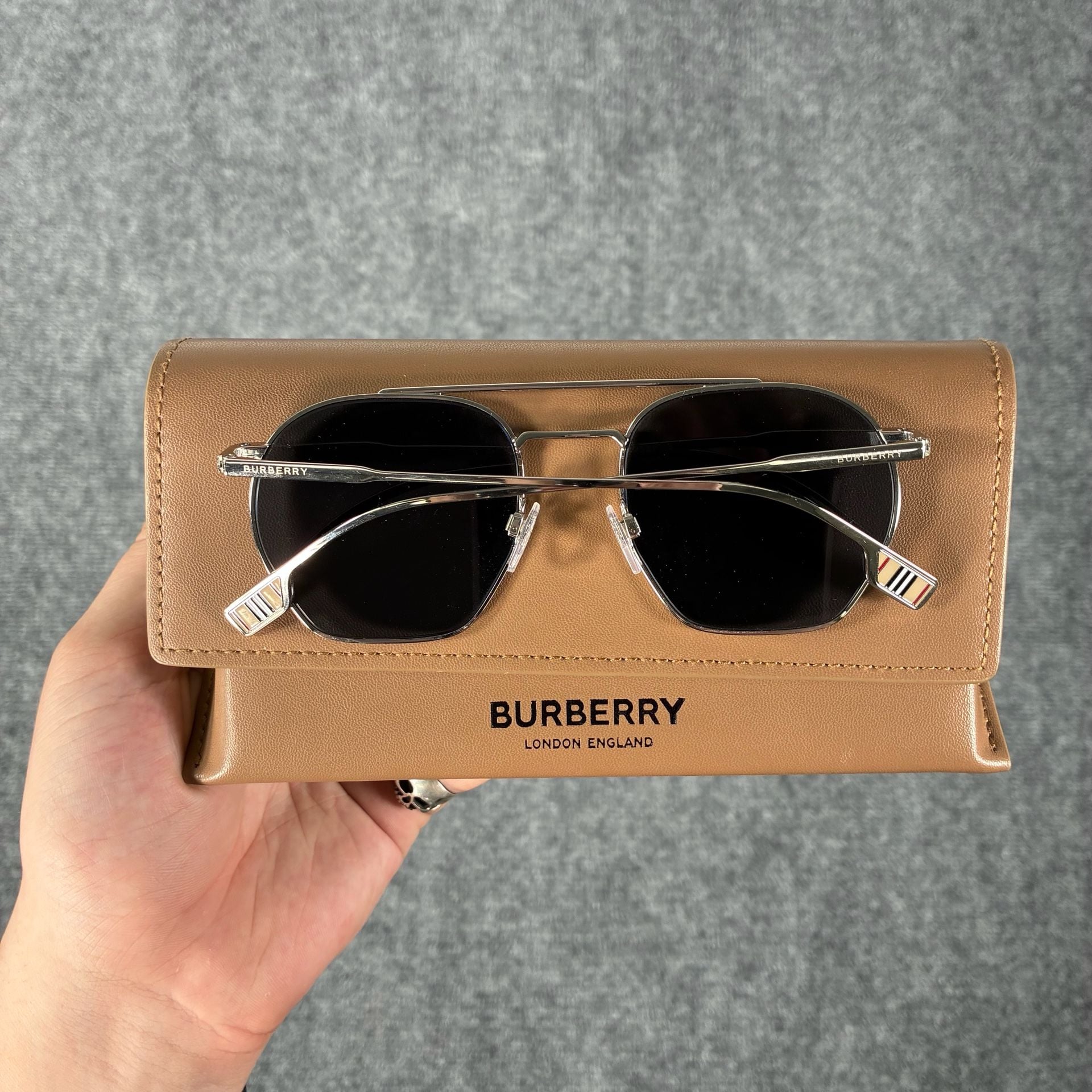 Burberry BE3124 Geometric Metal Sunglasses with Icon Stripe Detail 4