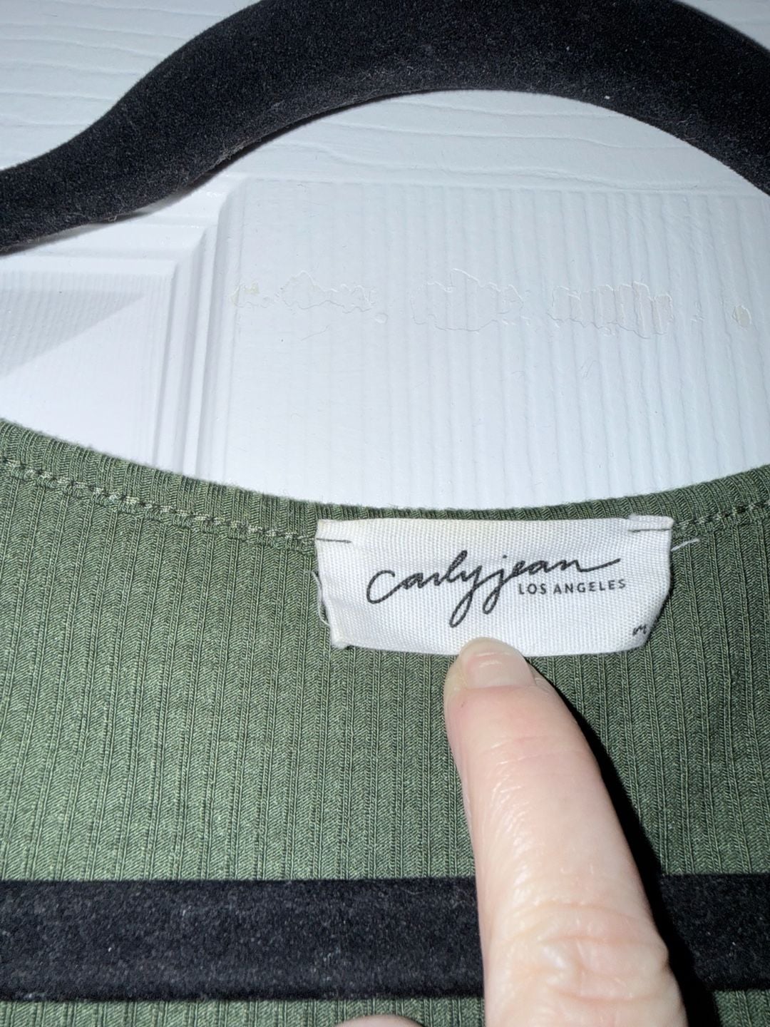 Carly Jean Los Angeles Olive Green Ribbed Long Sleeve Scoop Neck Top 3