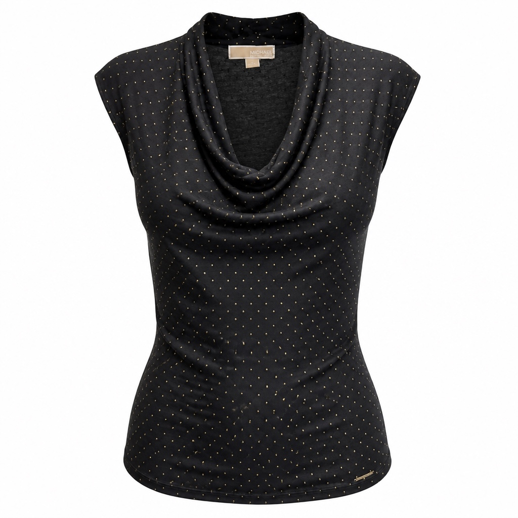 Michael Kors Women's Sleeveless Cowl Neck Polka Dot Top with Gold Hardware 3