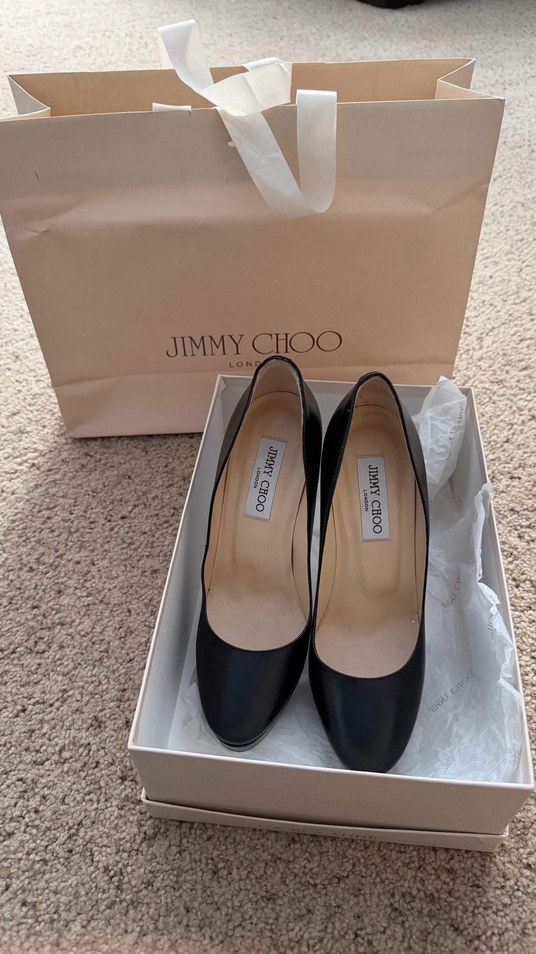 Jimmy Choo Cosmic Black Kid Leather Platform Pumps Size 38 1