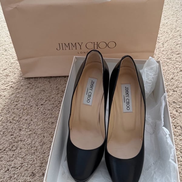Jimmy Choo Cosmic Black Kid Leather Platform Pumps Size 38