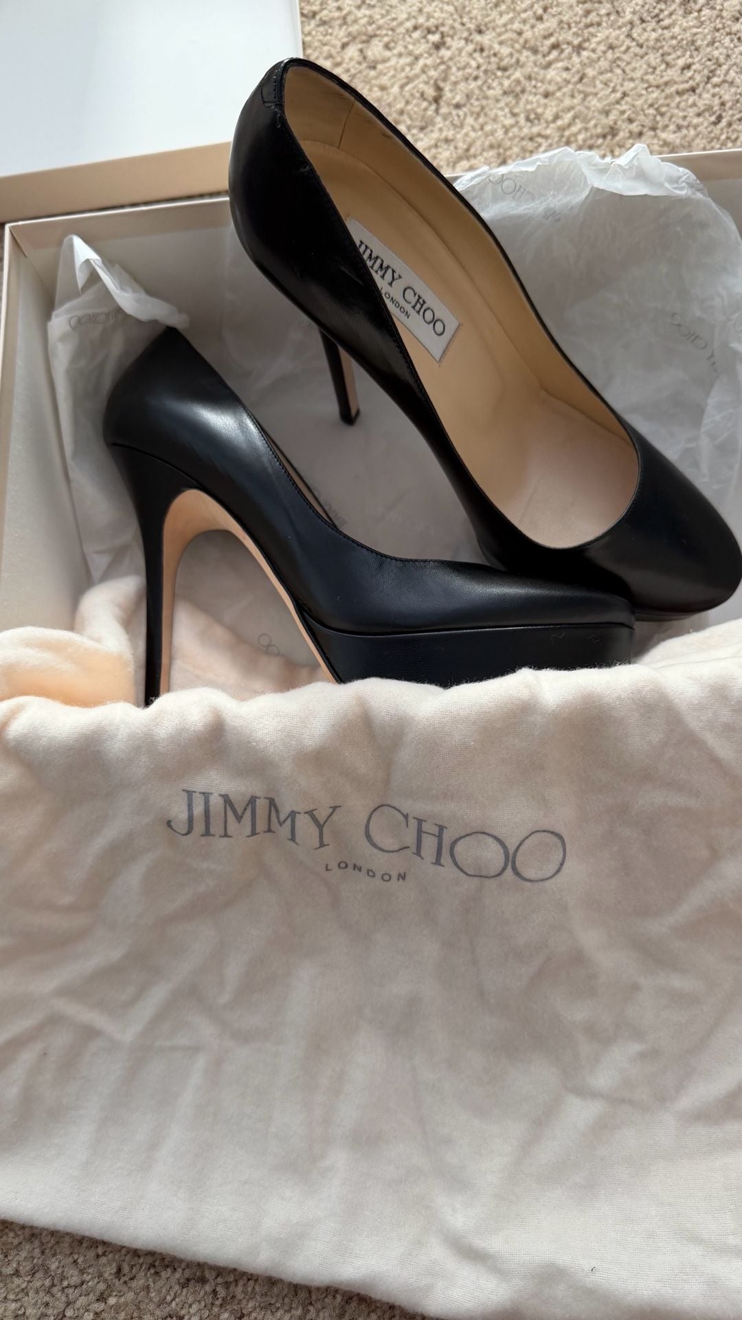 Jimmy Choo Cosmic Black Kid Leather Platform Pumps Size 38 4