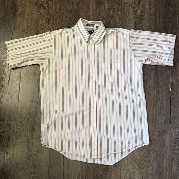 Stanley Blacker Short Sleeve Button Down Oxford Shirt Size 16 Striped