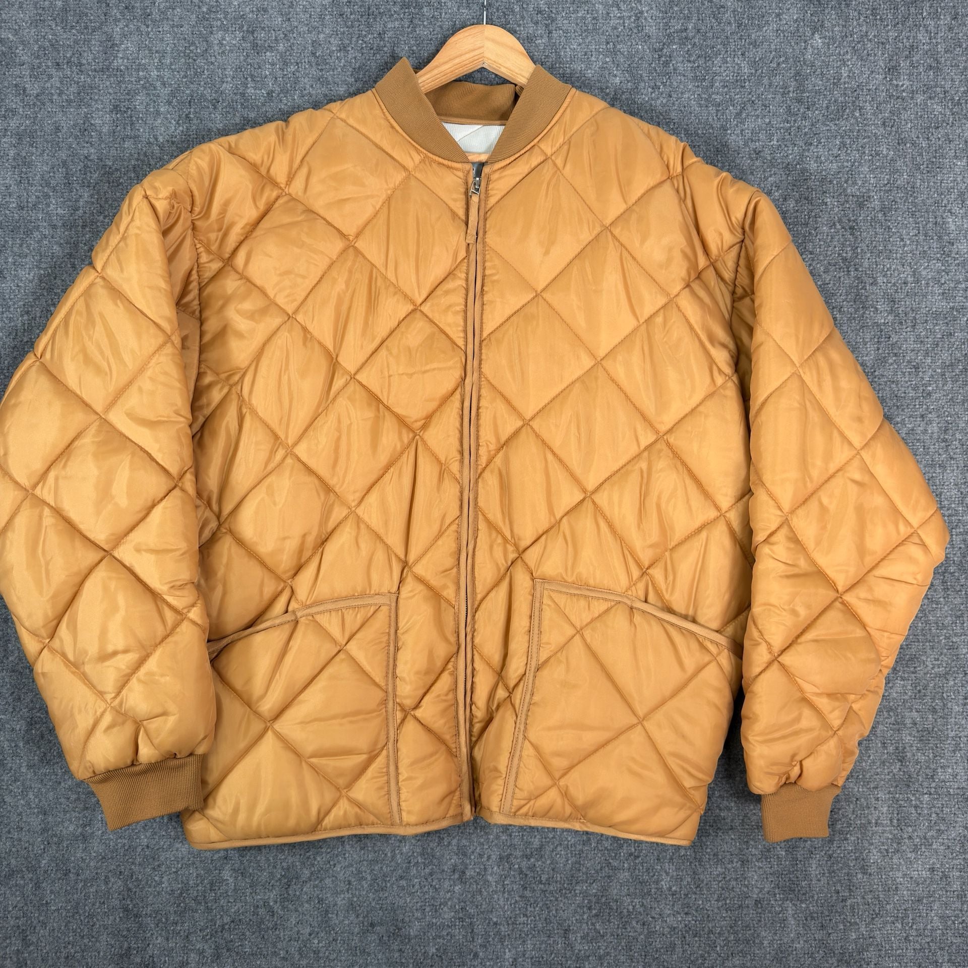 Vintage 1980s Quilted Puffer Jacket, Mustard Yellow, Boxy XL - , 2