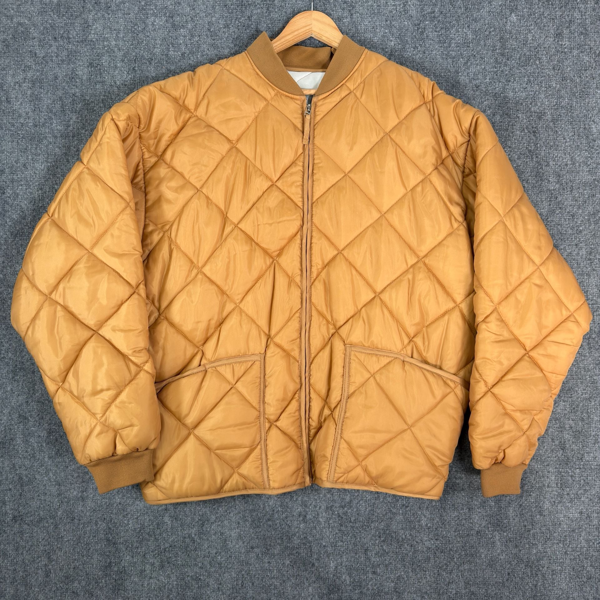 Vintage 1980s Quilted Puffer Jacket, Mustard Yellow, Boxy XL - , 3