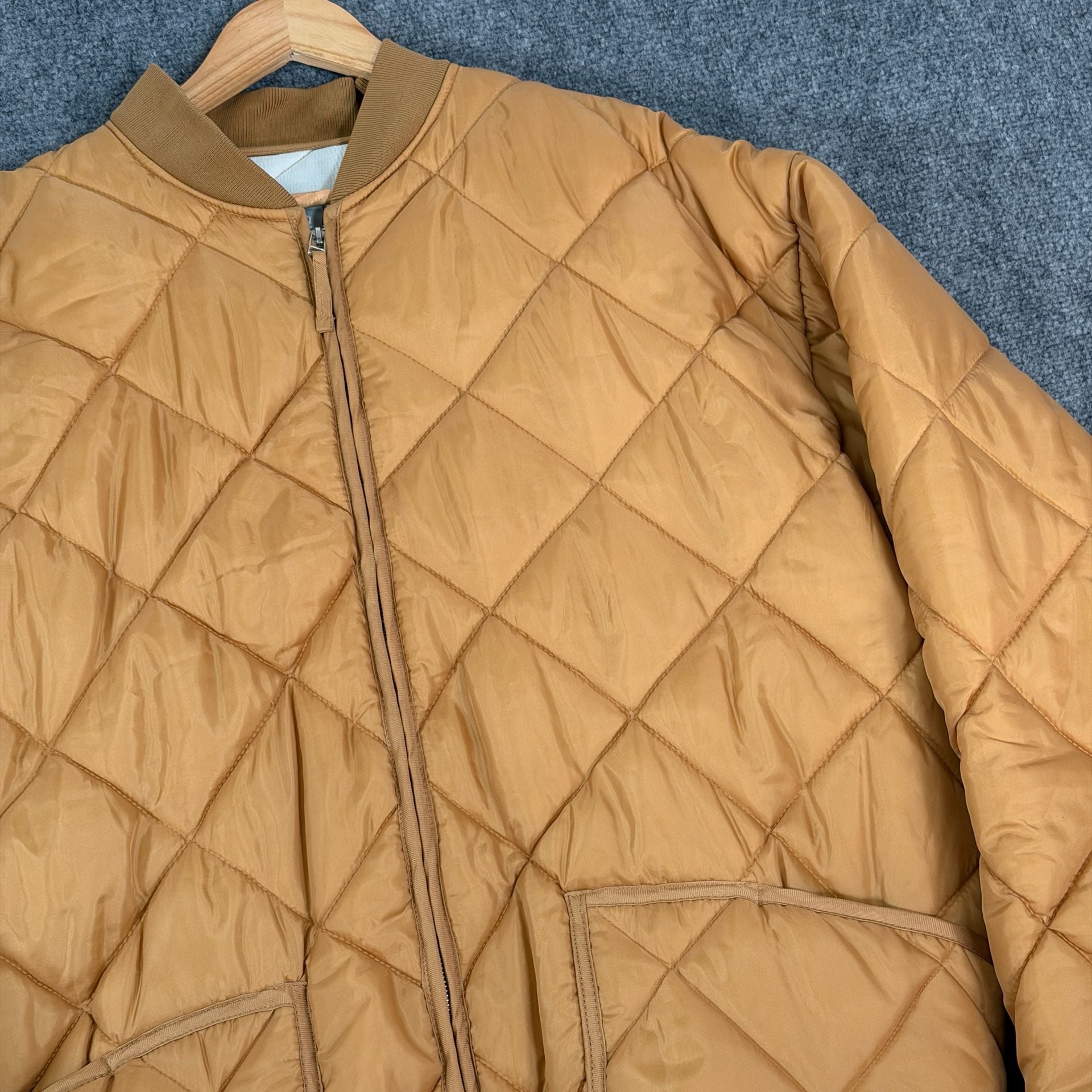 Vintage 1980s Quilted Puffer Jacket, Mustard Yellow, Boxy XL - , 4