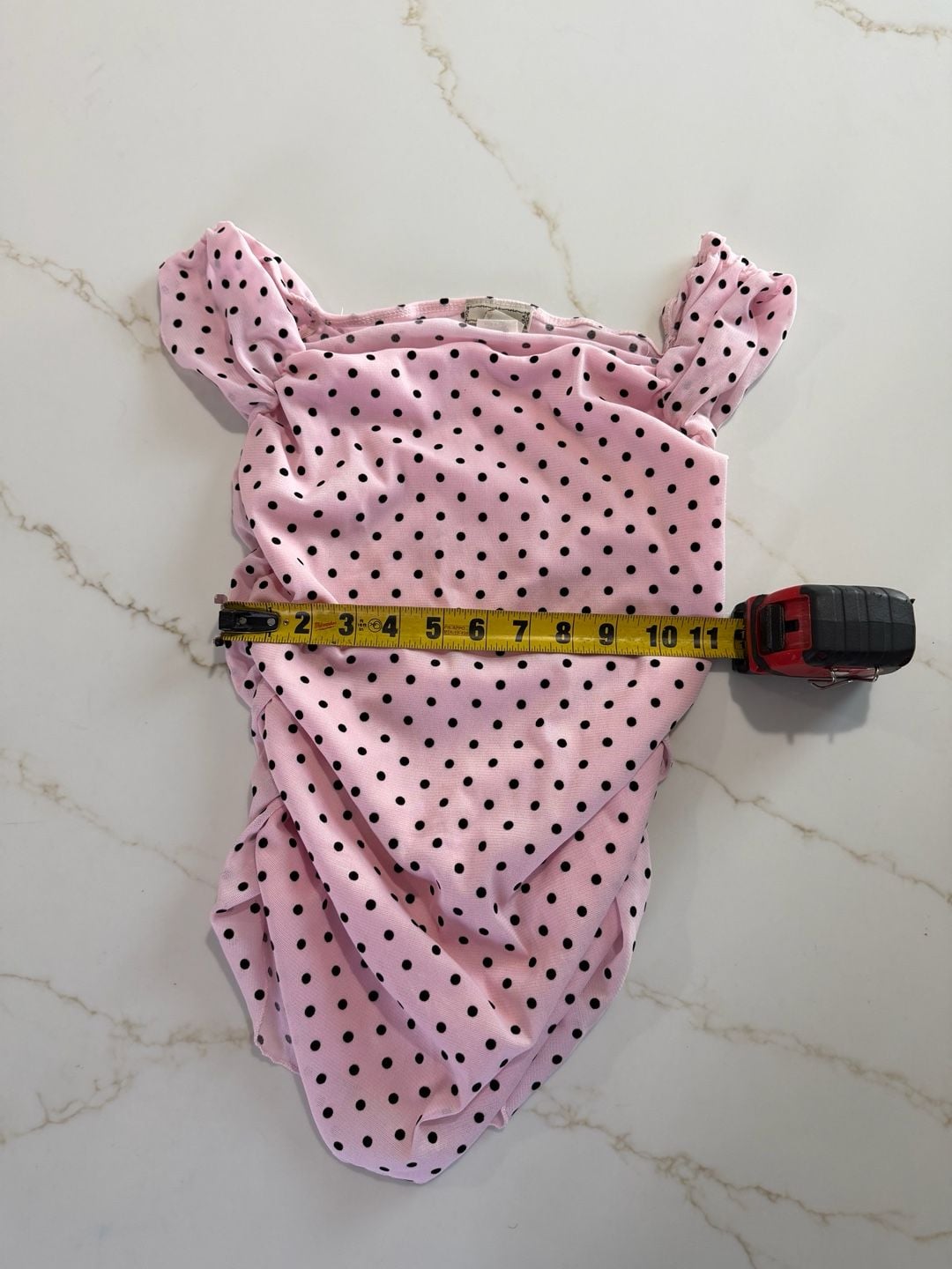Rio Vintage Pink and Black Polka Dot Ruched Square Neck Top 7