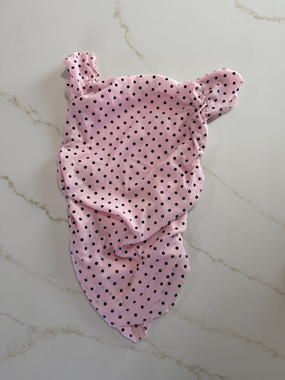 Rio Vintage Pink and Black Polka Dot Ruched Square Neck Top 8