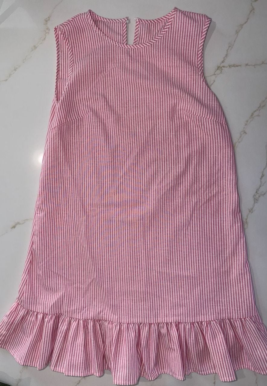 Pink and White Striped Sleeveless Ruffle Hem Mini Tank Dress 7