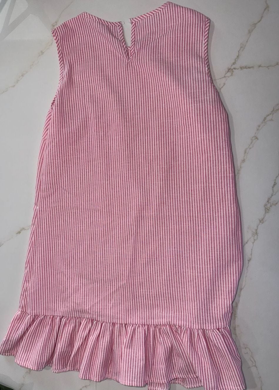 Pink and White Striped Sleeveless Ruffle Hem Mini Tank Dress 8