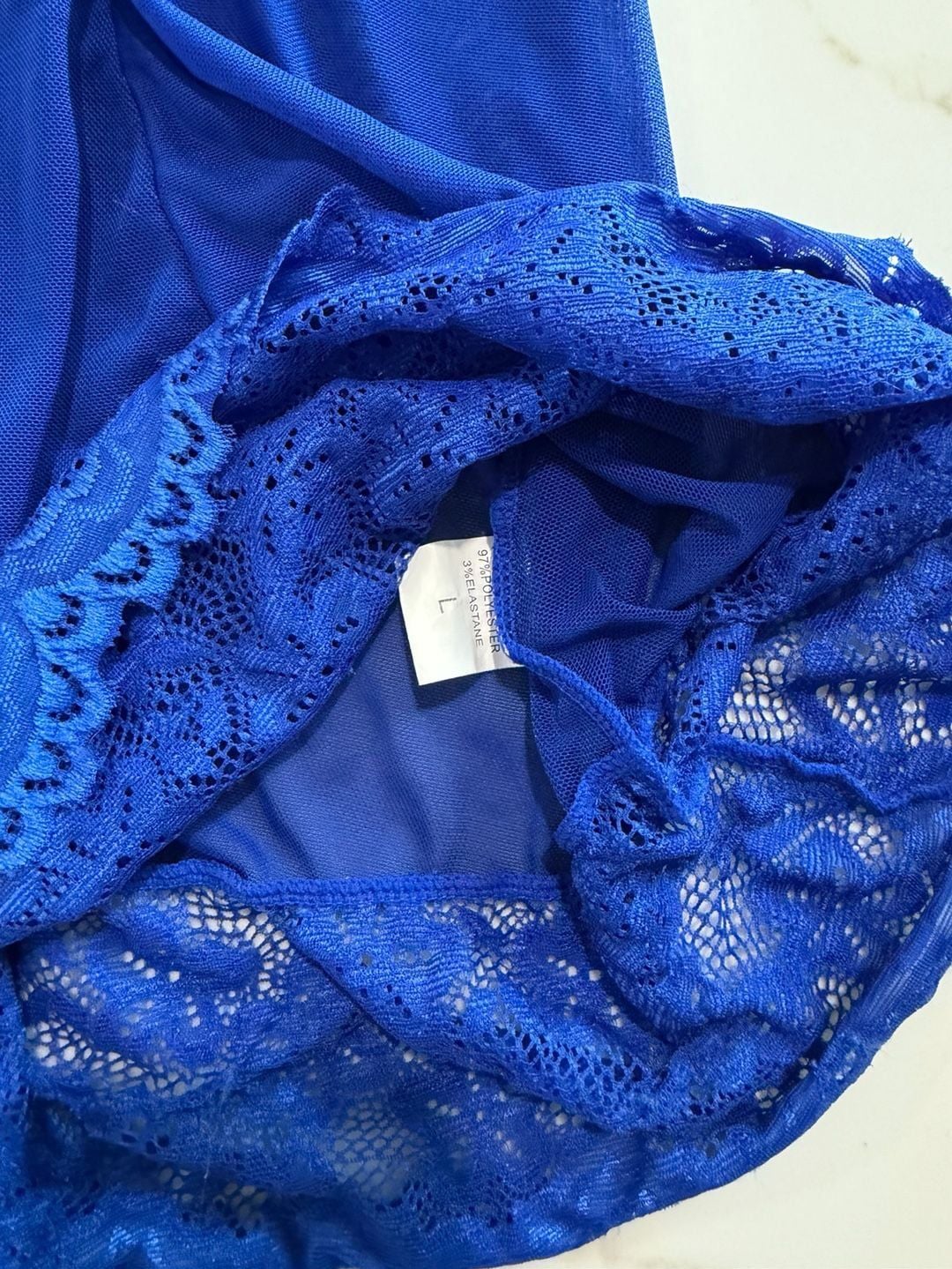 Women's Royal Blue Lace Trim Mesh V-Neck Babydoll Chemise Sleepwear 8