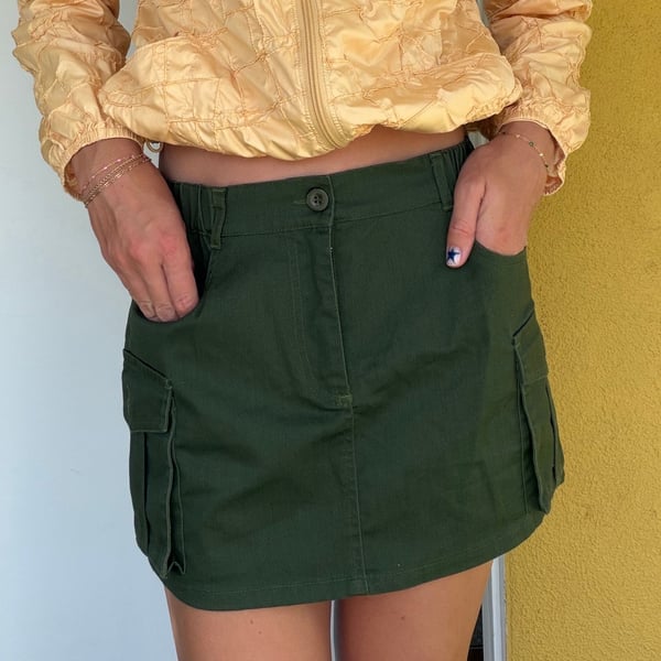 Women's Utility Cargo Mini Skirt in Olive Green with Side Pockets