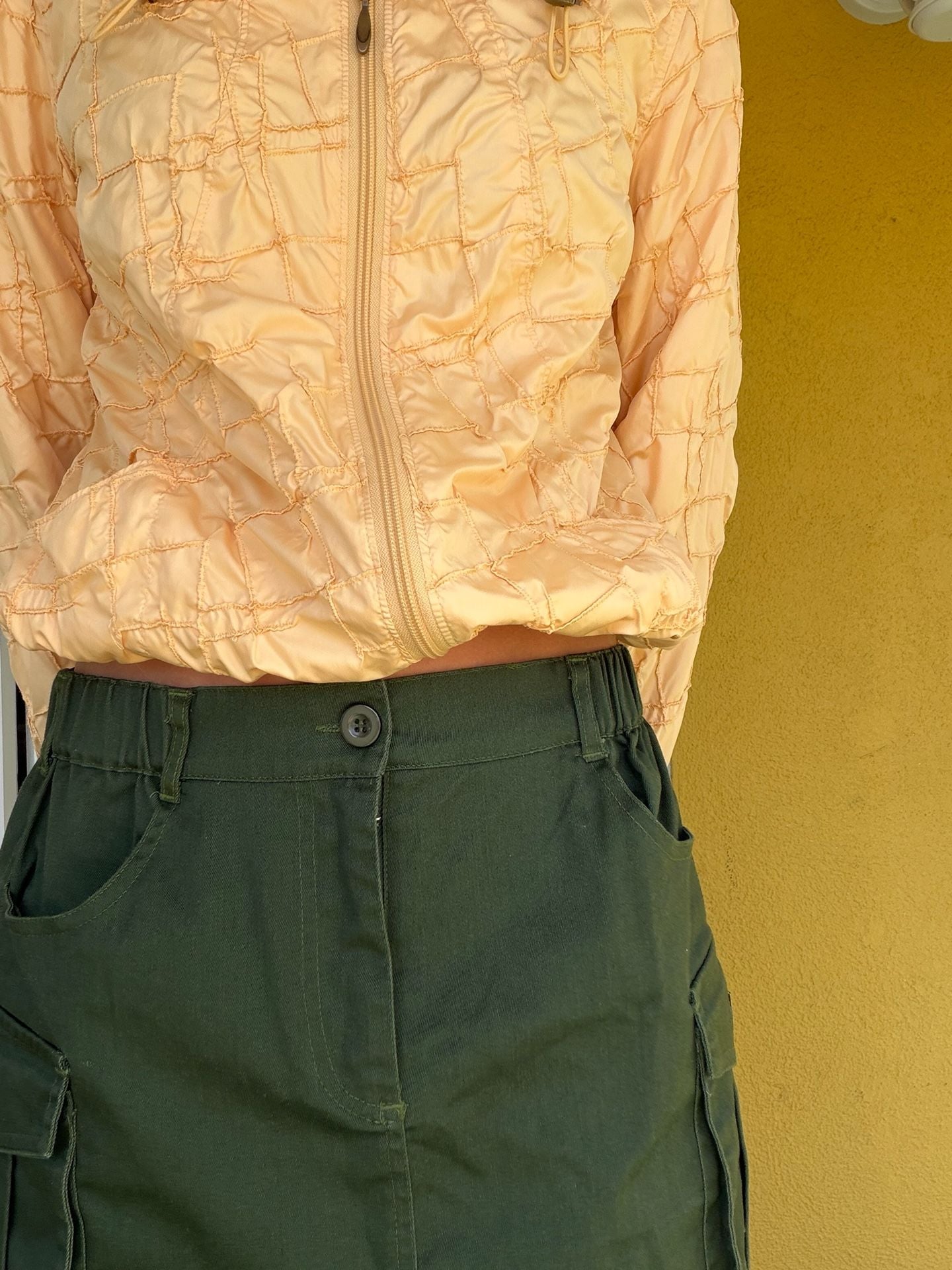 Women's Utility Cargo Mini Skirt in Olive Green with Side Pockets 9