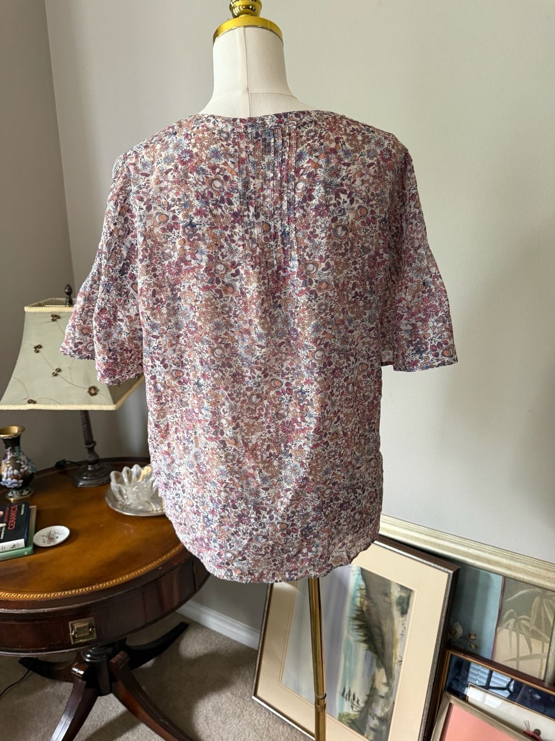 J.Crew Women’s M Cotton Silk Floral Pintuck Blouse Button Front Natural Fiber 5