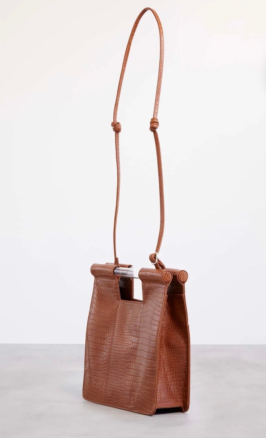 NWT Béis The Crossbody in Cognac Croc Faux Leather 5