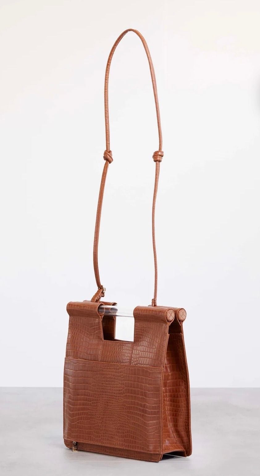 NWT Béis The Crossbody in Cognac Croc Faux Leather 7
