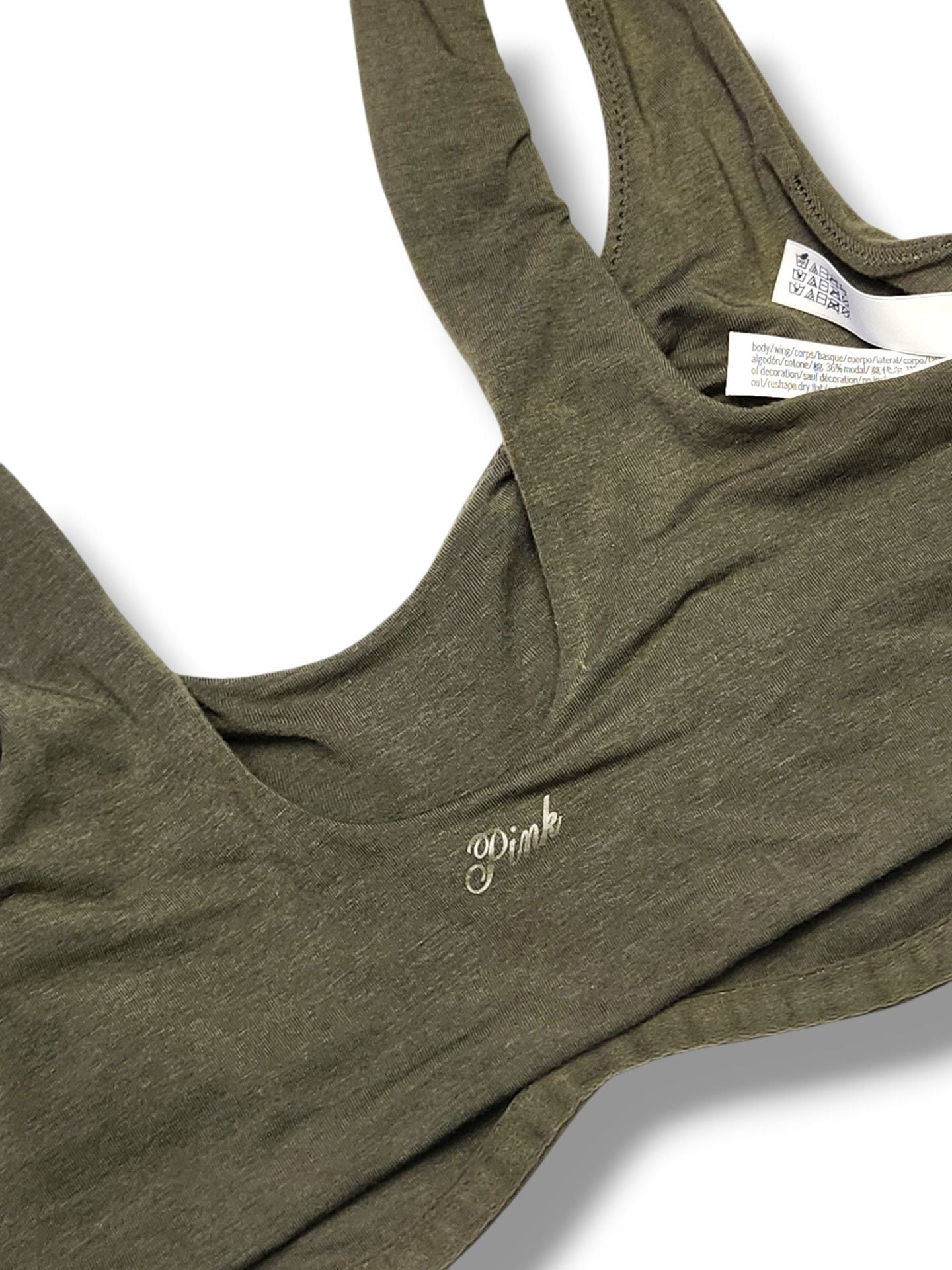 Victoria's Secret PINK Base Cotton Unlined Scoop Bralette Olive Green Deadstock 10