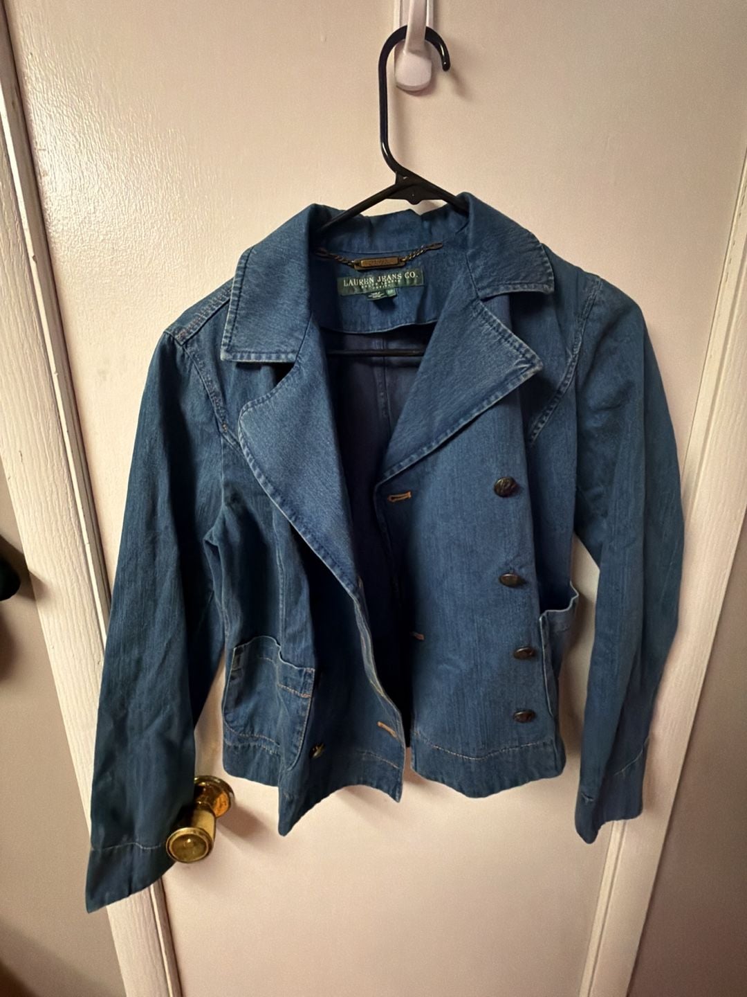 Lauren Jeans Co. Ralph Lauren Women's Double-Breasted Denim Blazer Peacoat 3