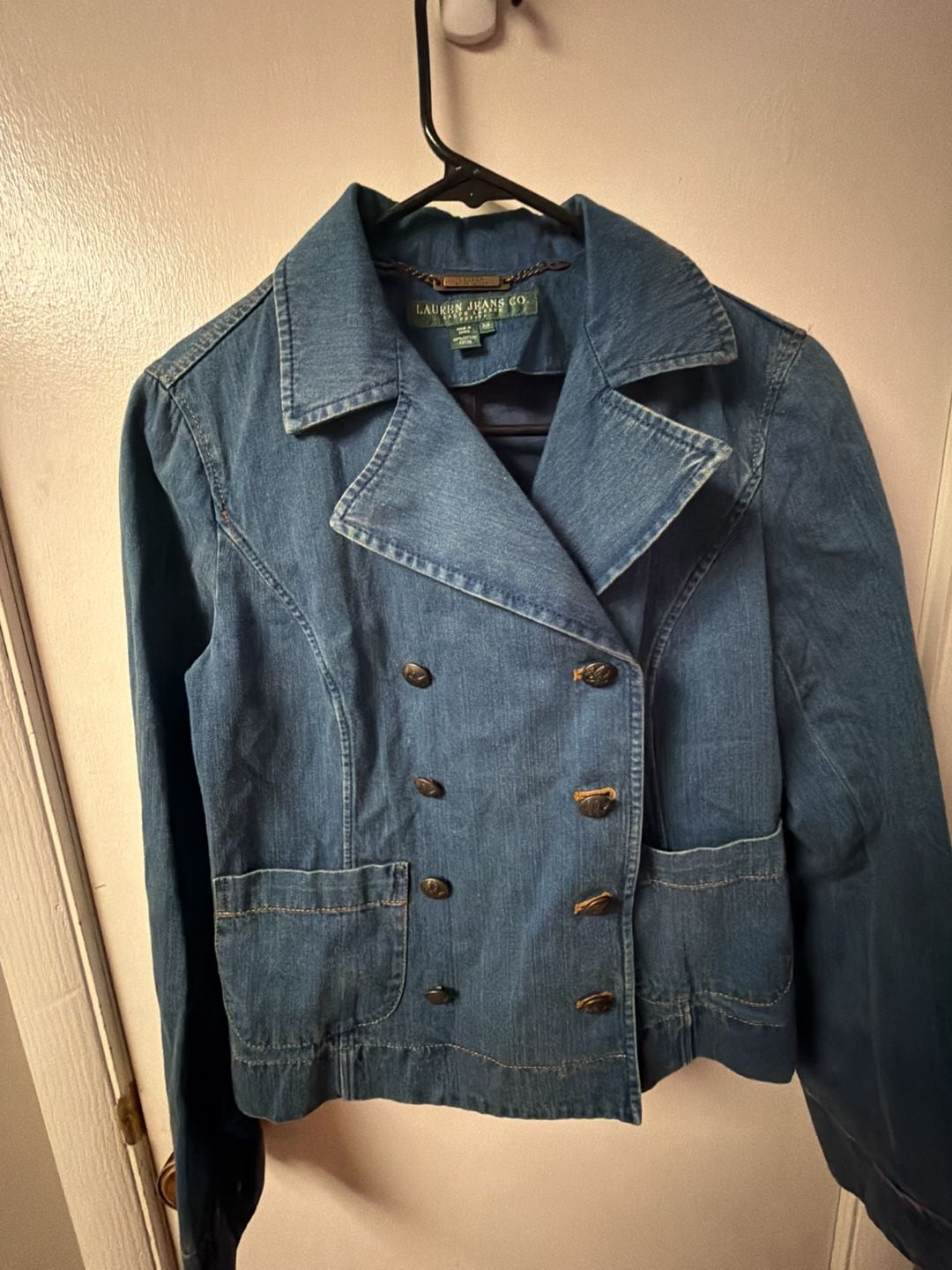 Lauren Jeans Co. Ralph Lauren Women's Double-Breasted Denim Blazer Peacoat 1