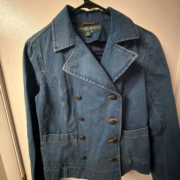 Lauren Jeans Co. Ralph Lauren Women's Double-Breasted Denim Blazer Peacoat
