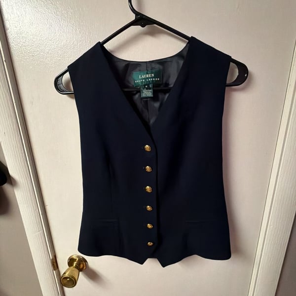Lauren Ralph Lauren Black Button-Front Tailored Vest