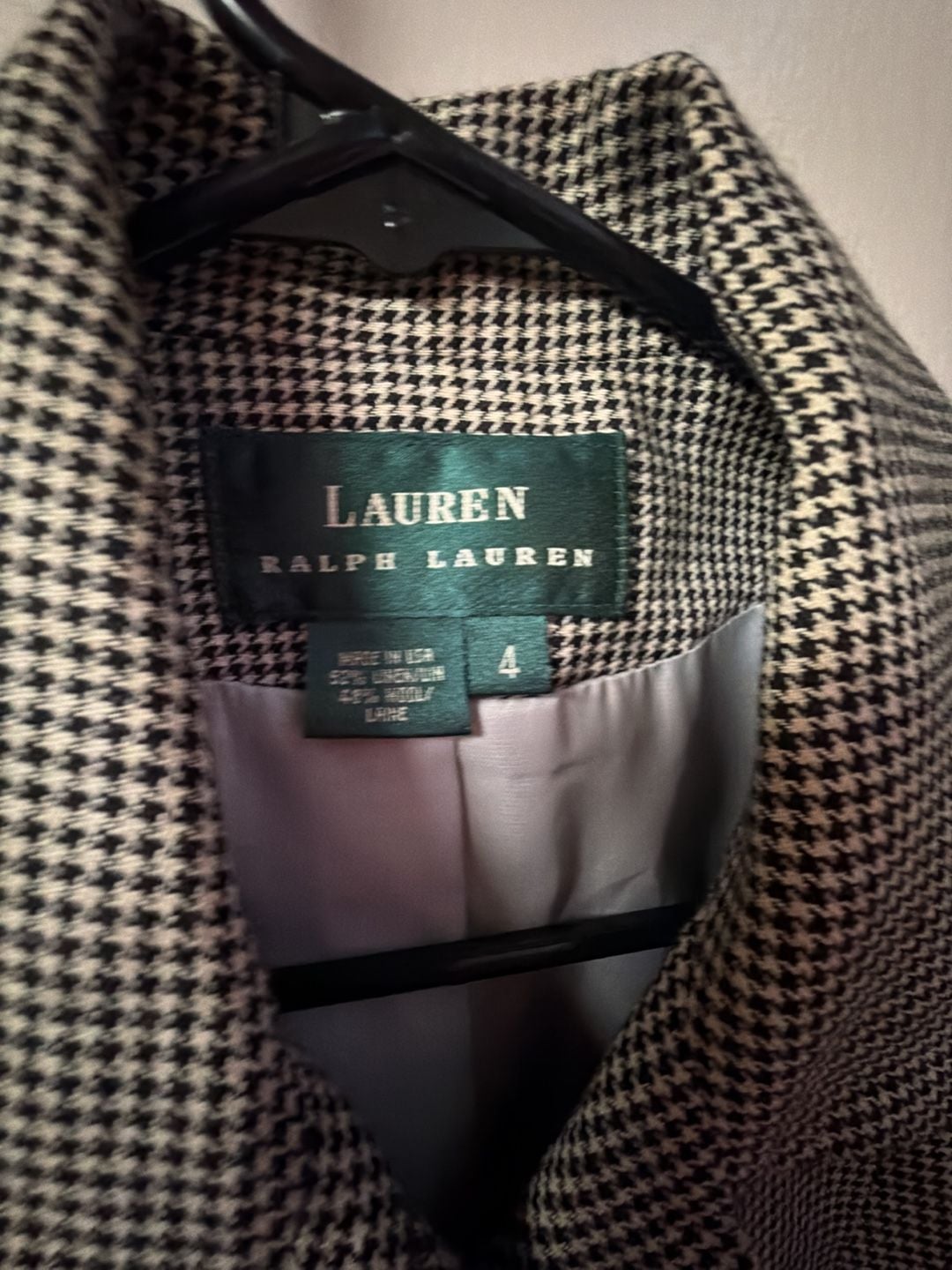 Lauren Ralph Lauren Women's Vintage Houndstooth Blazer Jacket Size 4 1