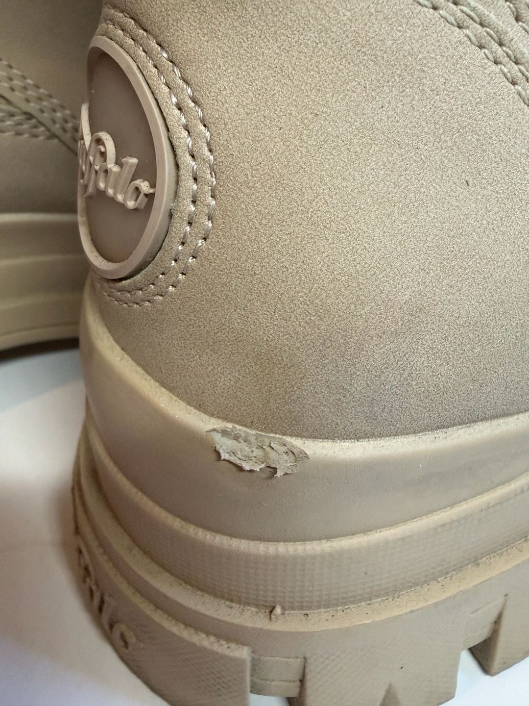 Buffalo Aspha Com1 Chunky Platform Ankle Boots in Beige with Buckle Strap 10