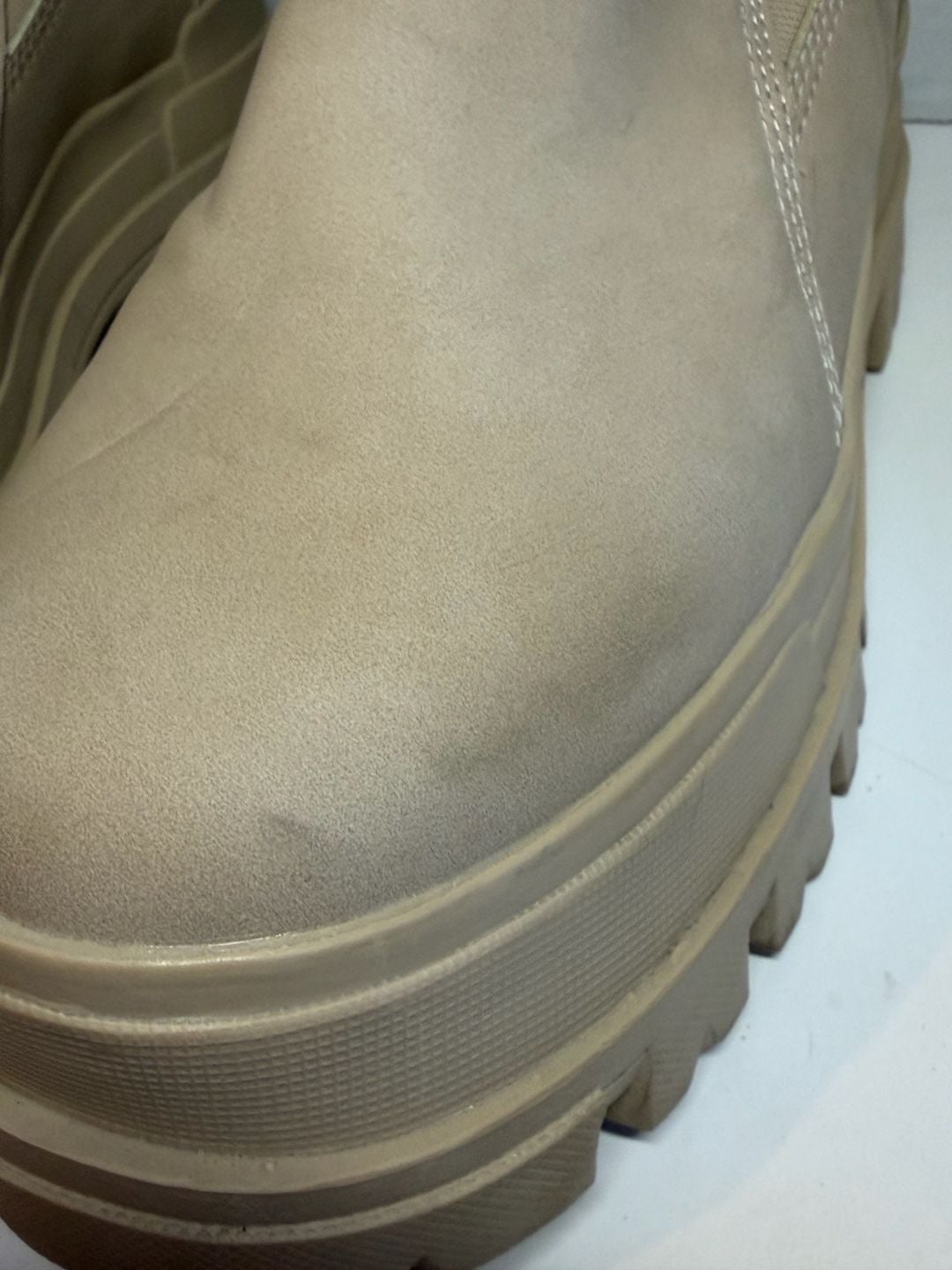 Buffalo Aspha Com1 Chunky Platform Ankle Boots in Beige with Buckle Strap 12
