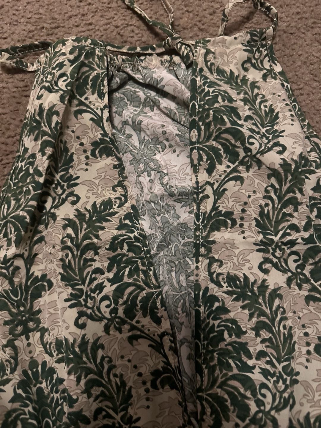 Plus Size 1xl SHEIN Green and Beige Damask Print Halter Romper 8