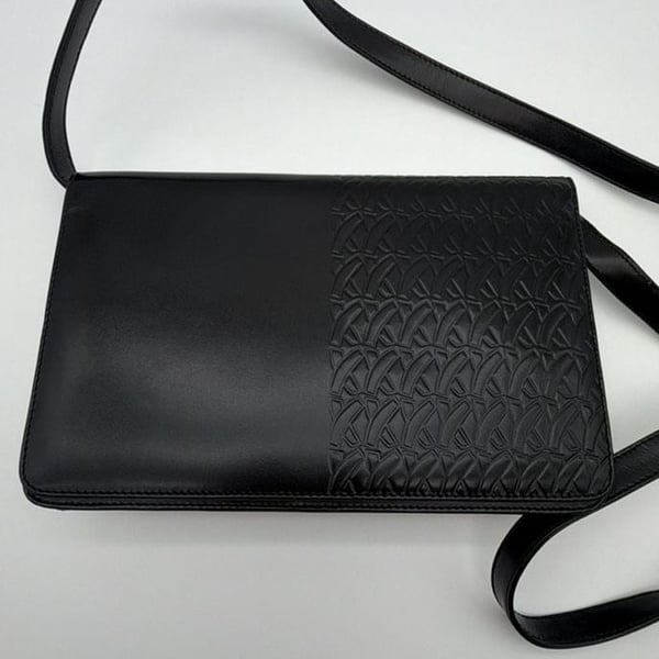 By Paloma Picasso Vintage Black Leather Crossbody Bag with Embossed Pattern