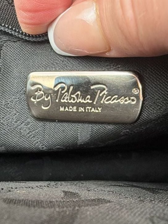 By Paloma Picasso Vintage Black Leather Crossbody Bag with Embossed Pattern 7
