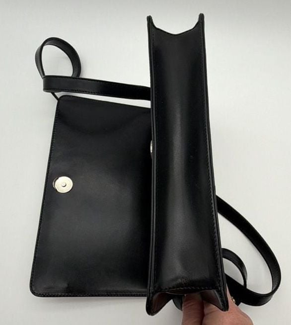 By Paloma Picasso Vintage Black Leather Crossbody Bag with Embossed Pattern 10